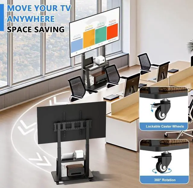 Alt view image 4 of 5 - Duiliuu Mobile TV Cart Rolling TV Stand for 42 to 55 65 70 75 85 86 90 100 inch Television Heavy Duty Portable TV Stand on Wheels, Height Adjustment, Holds Up to 180 LBS, Vesa 200200-900600mm