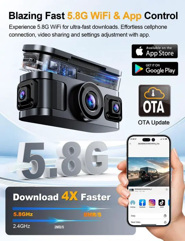 Alt view image 3 of 5 - KEYROO 360 View 4K 4 Channel Dash Cam Front and Rear Inside Left Right, Built-in GPS, 5.8GHz WiFi, Car Dash Camera for Cars with App Connect, Support Parking Mode, G-Sensor, Free 128GB Card