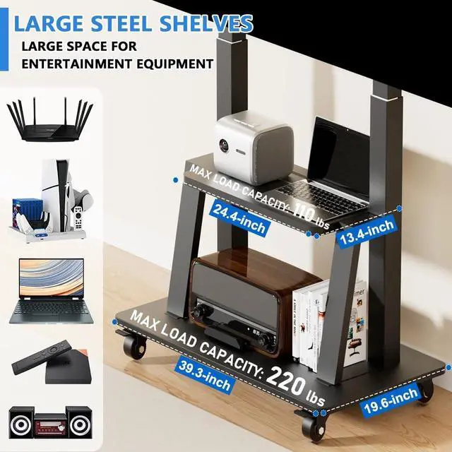 Alt view image 5 of 5 - Duiliuu Mobile TV Cart Rolling TV Stand for 42 to 55 65 70 75 85 86 90 100 inch Television Heavy Duty Portable TV Stand on Wheels, Height Adjustment, Holds Up to 180 LBS, Vesa 200200-900600mm