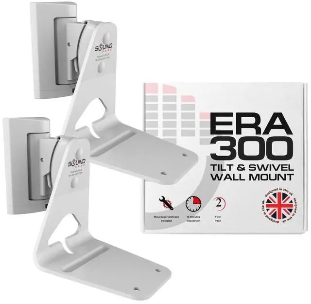 Main image of Sound Bass ERA300 Wall Mount Bracket, Tilt and Swivel, White, Twin (2pcs), Compatible with Sonos ERA 300, Effortless Installation, Includes Mounting Kit, Double, Pair