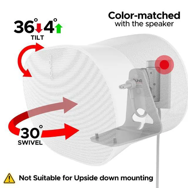 Alt view image 2 of 5 - Sound Bass ERA300 Wall Mount Bracket, Tilt and Swivel, White, Twin (2pcs), Compatible with Sonos ERA 300, Effortless Installation, Includes Mounting Kit, Double, Pair