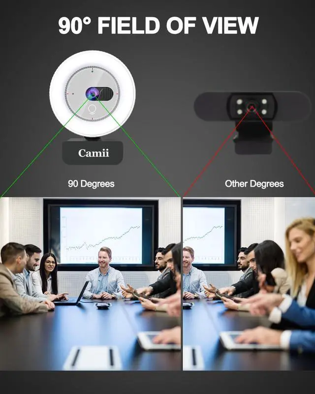 Alt view image 4 of 5 - Camii 2K Webcam with Light, HD Webcam for PC with Built-in Privacy Cover, Adjustable Brightness, Noise Reduction Mics, for Zoom Skype Teams Laptop and Google Meet