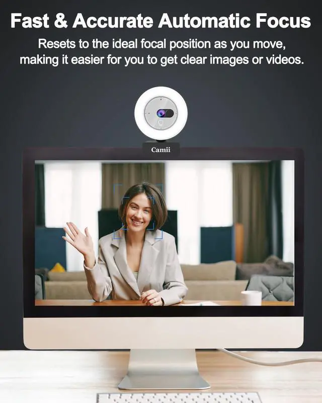 Alt view image 5 of 5 - Camii 2K Webcam with Light, HD Webcam for PC with Built-in Privacy Cover, Adjustable Brightness, Noise Reduction Mics, for Zoom Skype Teams Laptop and Google Meet