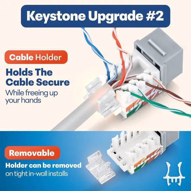 Alt view image 4 of 5 - Everest 45 Degree RJ45 Cat6 Keystone Jacks Slim Profile 20-Pack Gray