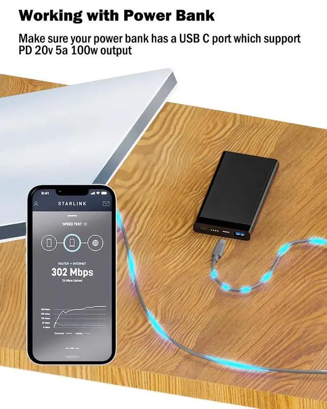 Alt view image 2 of 5 - RAINSUNG Waterproof Starlink Mini USB C to DC Power Cable Cord, Work with PD USB-C 20V 5A 100W or More Fast Charger/Power Bank/Car Charger or Other PD Source 18AWG (5m Length)