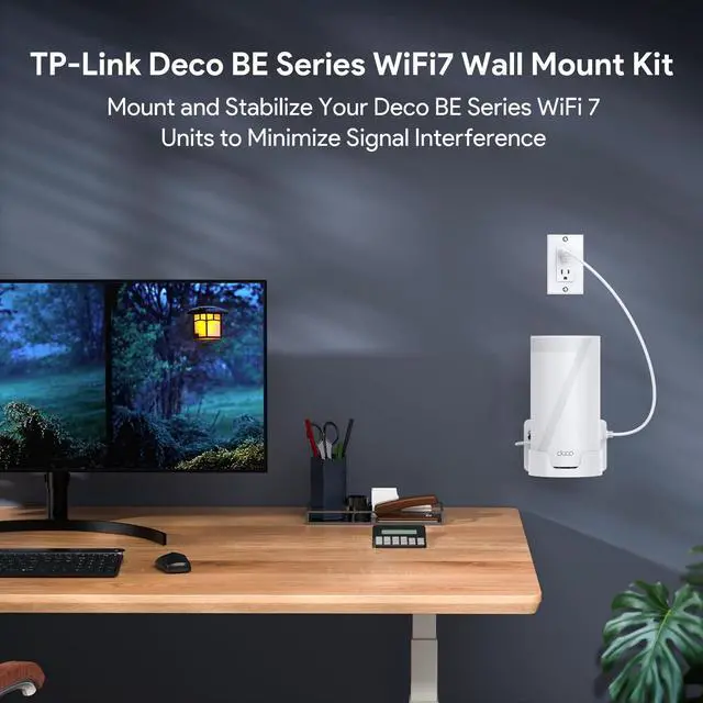 Alt view image 4 of 5 - Wall Mount Kit for TP-Link Deco BE75/BE85/BE95 WiFi 7 Mesh System Space-Saving Bracket with Cable & Power Adapter Storage, Secure & Stylish Design for Home and Office (White, 2-Pack)