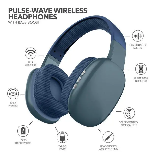 Alt view image 4 of 5 - RCA Wave-56 Wireless Headphones, 40H Battery, Hi-Res Audio, Enhanced Bass, Noise Cancelling, Transparency Mode, Lightweight Over-Ear Bluetooth Headphones with Comfort Fit, Travel-Friendly (Navy