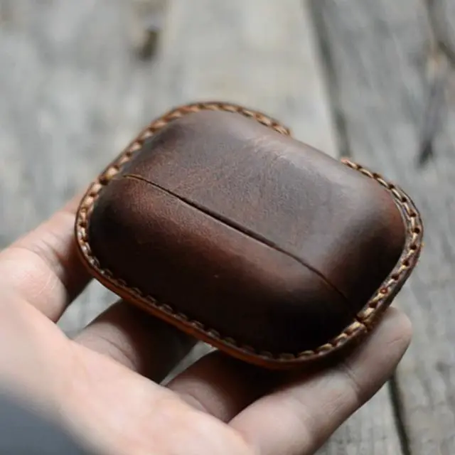 Alt view image 2 of 4 - JJNUSA Genuine Leather Distressed Leather for Apple AirPods Pro 2 1 Wireless Charging Case Protective Cover Earbud Case Brown