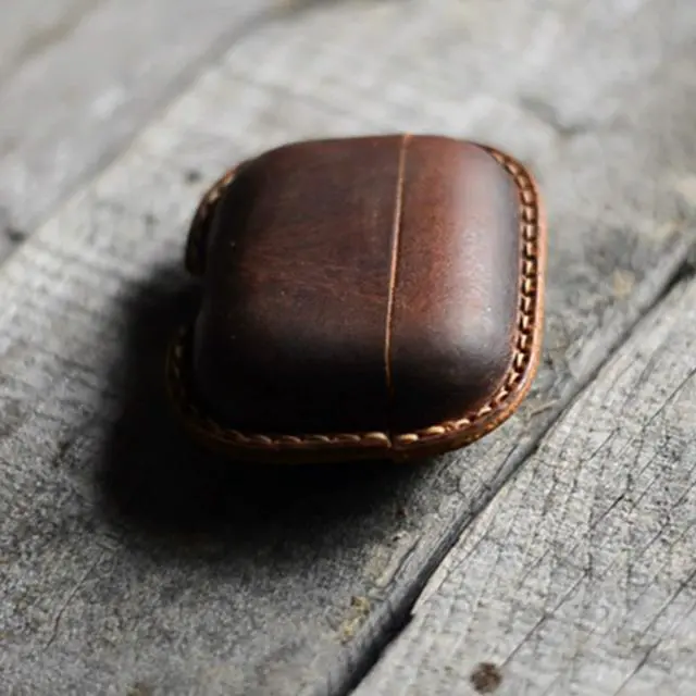 Alt view image 3 of 4 - JJNUSA Genuine Leather Distressed Leather for Apple AirPods Pro 2 1 Wireless Charging Case Protective Cover Earbud Case Brown
