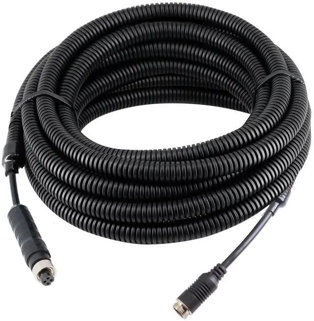 Main image of STONVUE 4 Pin Backup Camera Cable with Corrugated Tube Cover, Black, Weatherproof, Compatible with Rearview Camera Systems, Radar DVRs, CCTV Security Systems(16FT/5M)
