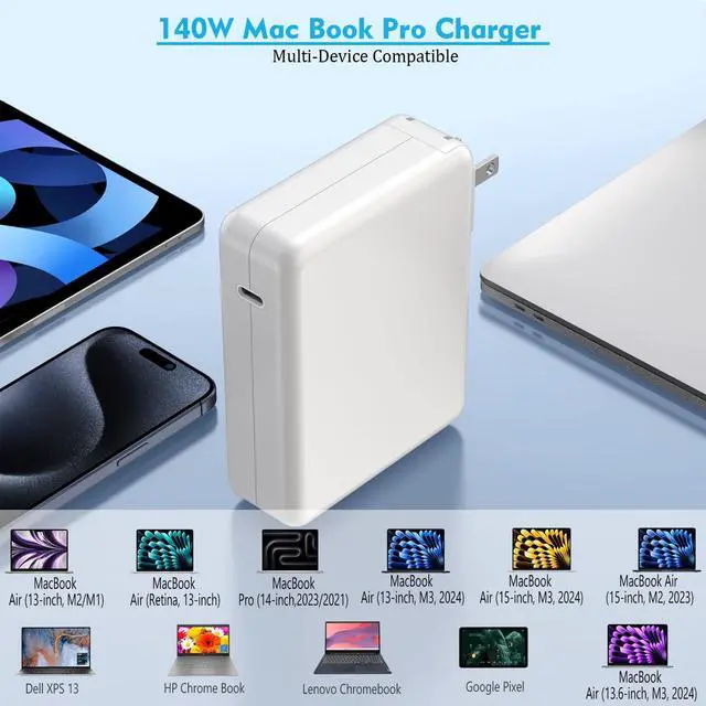 Alt view image 3 of 5 - Macbook Pro Charger 140w USB C Fast Charger Power Adapter with 10Ft Fast Charger Cable, Compatible MacBook Pro/Mac Book Pro 16 15 14 13 inch, Macbook Air 13 Inch,iPad Pro M1/M2/M3,and All USB C Device