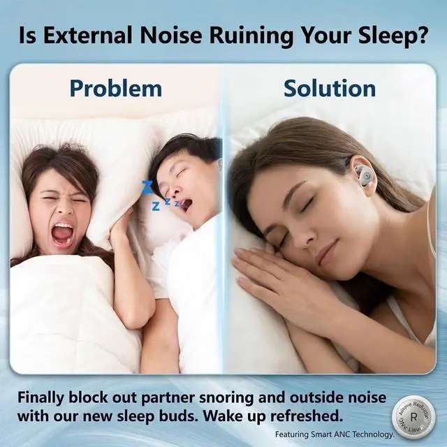 Alt view image 2 of 5 - Bluripp Sleepals Hybrid Adaptive Noise Cancelling Earbuds for Sleeping, Smart ANC Sleep Buds with Secure Fit