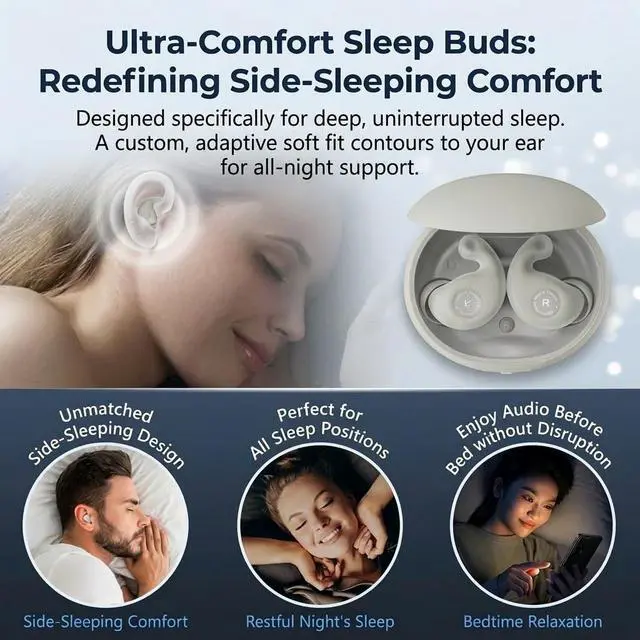 Alt view image 4 of 5 - Bluripp Sleepals Hybrid Adaptive Noise Cancelling Earbuds for Sleeping, Smart ANC Sleep Buds with Secure Fit