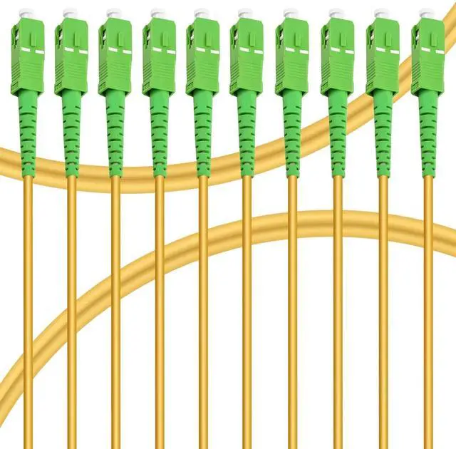 Main image of Bangun 10Pack - 3m SC/APC to SC/APC Fiber Optic Internet Cable, Single Mode Patch Cable, Fiber Optic Jumper Optical Patch Cord - SIMPLEX - 9/125um - OS1/OS2 Compatible, LSZH Yellow