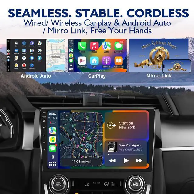 Alt view image 5 of 5 - 8 Core 6+64G Car Radio for Honda Civic 2016 2017 2018 2019 2020 2021 with Wireless CarPlay Android Auto, 9" Ultra-HD Touchscreen Upgraded Civic 2016-2021 Stereo with SWC, AM/FM/RDS, 1080P Camer