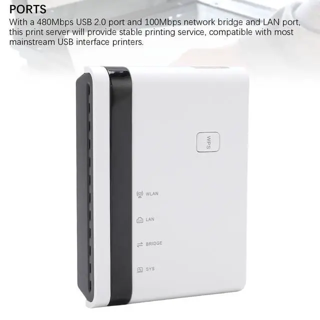 Alt view image 4 of 5 - Print Server for USB Printer, 10/100Mbps Network Printer Server with RJ45 Ethernet Cable, USB Print Server Support 4 Printers, Plug and Play (US Plug)