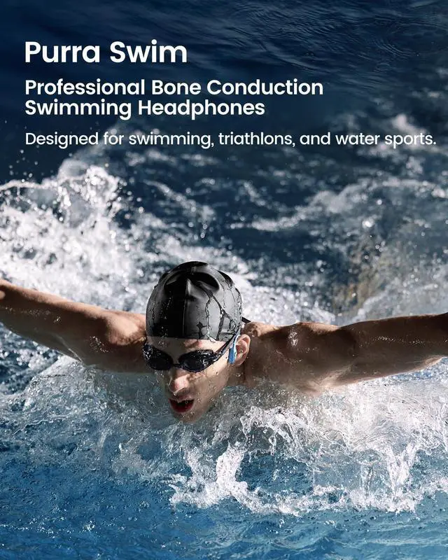 Alt view image 2 of 5 - mojawa Purra Swim Bone Conduction Swimming Headphones, Open-Ear Bluetooth Headphones with Mic, 32GB MP3 Player, IP68 Waterproof Sport Earbuds, Deep Bass, Secure Fit for Running, Cycling