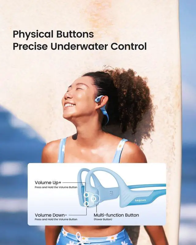 Alt view image 5 of 5 - mojawa Purra Swim Bone Conduction Swimming Headphones, Open-Ear Bluetooth Headphones with Mic, 32GB MP3 Player, IP68 Waterproof Sport Earbuds, Deep Bass, Secure Fit for Running, Cycling