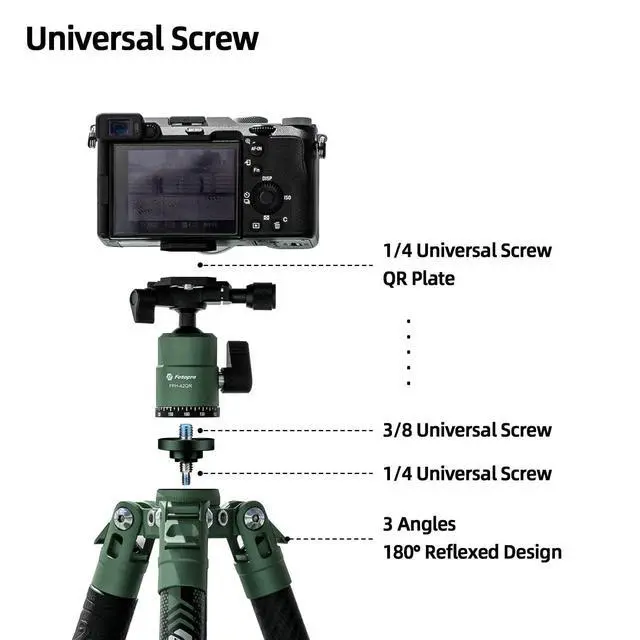 Alt view image 3 of 5 - Fotopro Carbon Fiber Tripod 60 Inch 360 Degree Ball Head Quick Release Plate Lightweight Camera Tripod for Travel Tripod Folded Height Only 14.3", Max Loads up to 22lbs, X-Aircross 3 Green