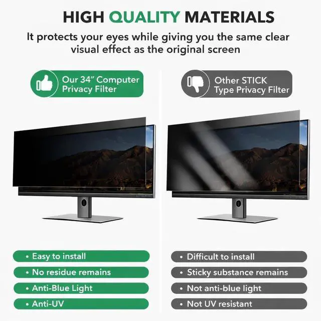 Alt view image 4 of 5 - QOYZINE 34 inch Computer Privacy Screen Filter for 21:9 Aspect Ratio Widescreen Monitor,34in Curved Computer Monitor Privacy Shield Anti Glare Eye Protection, Anti-Scratch Removable Protector Film