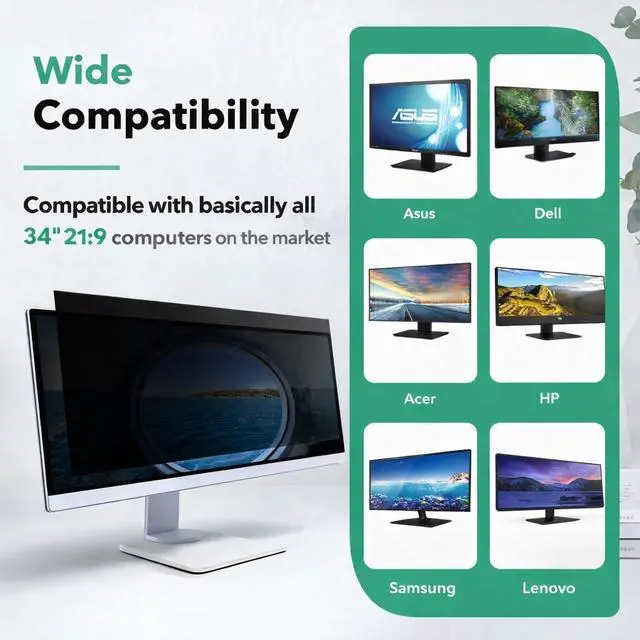 Alt view image 5 of 5 - QOYZINE 34 inch Computer Privacy Screen Filter for 21:9 Aspect Ratio Widescreen Monitor,34in Curved Computer Monitor Privacy Shield Anti Glare Eye Protection, Anti-Scratch Removable Protector Film