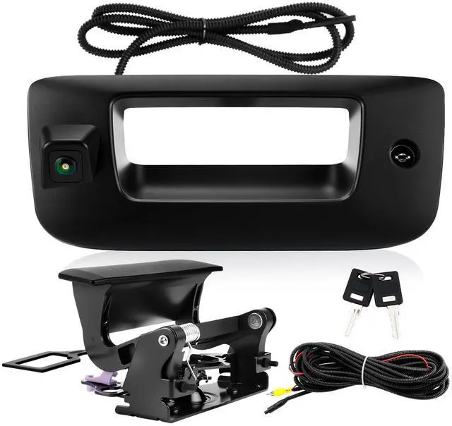 Main image of LCWRGS Tailgate Handle Backup Camera & Bezel Trim Fits for 2007-2014 Chevy Silverado & GMC Sierra 1500 2500 3500 HD Tailgate Latch Door Handle Rear View Camera with Lock Cylinder Kit OE# 22755304
