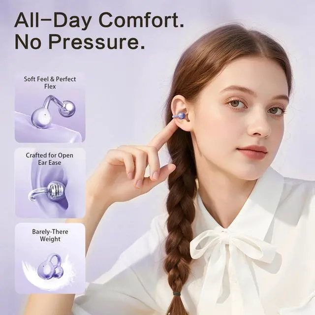 Alt view image 2 of 5 - WUYUEGE 2026 Open Ear Clip On Earbuds with Detachable Butterfly Earrings, Bluetooth 6.0 Wireless Headphones for Women, 50H Playtime,IPX6Lightweight & Pain-Free Fit for Small Ears, Great Gift