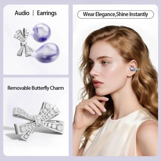 Alt view image 4 of 5 - WUYUEGE 2026 Open Ear Clip On Earbuds with Detachable Butterfly Earrings, Bluetooth 6.0 Wireless Headphones for Women, 50H Playtime,IPX6Lightweight & Pain-Free Fit for Small Ears, Great Gift