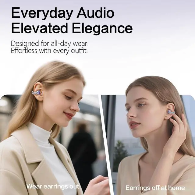 Alt view image 5 of 5 - WUYUEGE 2026 Open Ear Clip On Earbuds with Detachable Butterfly Earrings, Bluetooth 6.0 Wireless Headphones for Women, 50H Playtime,IPX6Lightweight & Pain-Free Fit for Small Ears, Great Gift