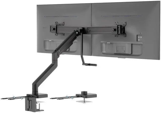 Main image of Mount-It! Dual Monitor Mount with Crossbar, Gas Spring Desk Mount for 2 Monitors 1732", Holds 19.8 lbs Each, Full Motion Tilt Swivel Rotate, VESA 75x75 100x100, USB 3.0 & USB-C, Clamp or Grommet