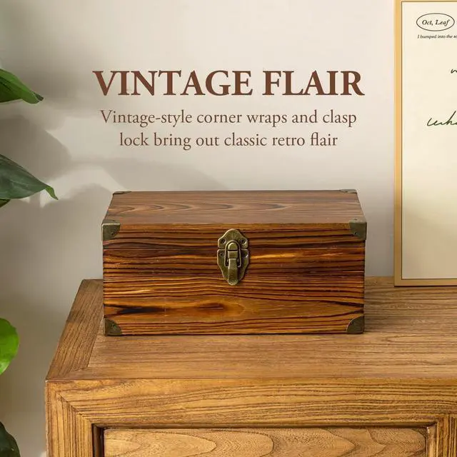 Alt view image 2 of 5 - MyGift Rustic Dark Brown Wood Retro Audio Cassette Tape Storage Box with Antique Brass Tone Metal Latch and Brackets, 4 Compartments Hold up to 32 Tapes