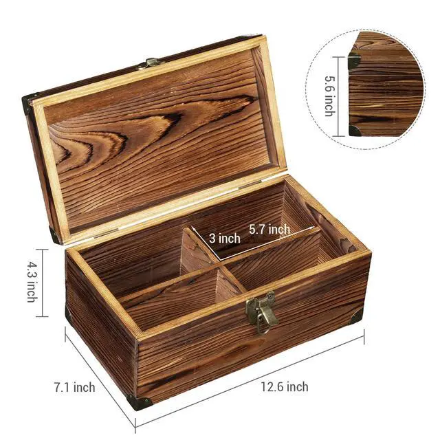 Alt view image 5 of 5 - MyGift Rustic Dark Brown Wood Retro Audio Cassette Tape Storage Box with Antique Brass Tone Metal Latch and Brackets, 4 Compartments Hold up to 32 Tapes