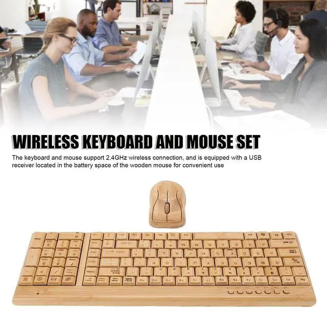 Alt view image 2 of 5 - Handcrafted Bamboo Wireless Keyboard and Mouse Combo, 2.4G Ergonomic Set with USB Receiver for PC