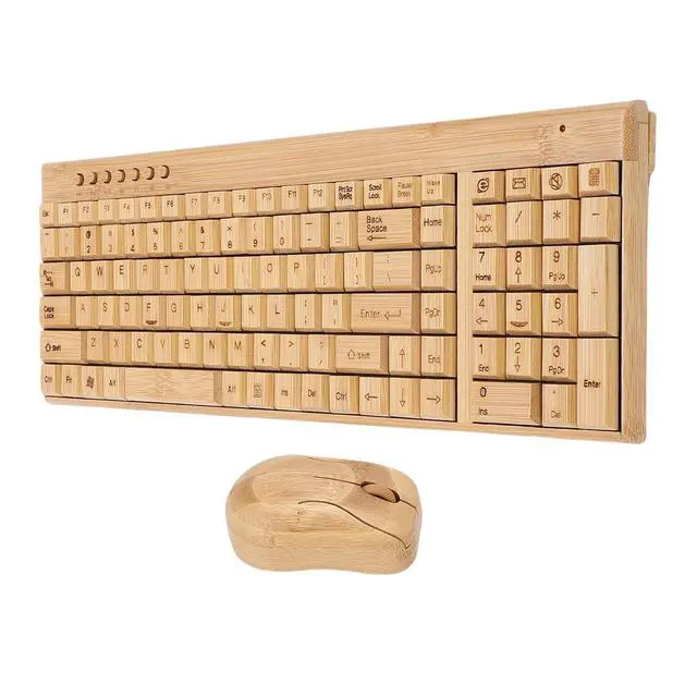 Alt view image 4 of 5 - Handcrafted Bamboo Wireless Keyboard and Mouse Combo, 2.4G Ergonomic Set with USB Receiver for PC