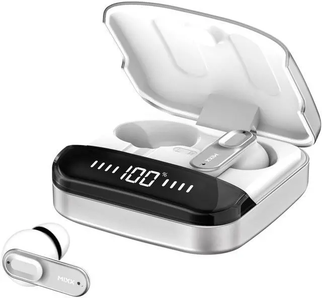 Main image of MIXX StreamBuds Ultra Mini True Wireless Earbuds, Compact Zinc Alloy Case, Bluetooth in-Ear Headphones, App EQ Control, Digital Battery Display, 24H Playtime, Quick Charge, Touch Controls - Sil