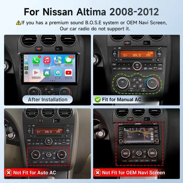 Alt view image 3 of 5 - Leadfan Car Stereo Radio for Nissan Altima (Manual AC) 2008 2009 2010 2011 2012, 9inch Linux Fast Boot Radio for Nissan Altima with Wireless Carplay Android Auto Backup Camera SWC FM Bluetooth