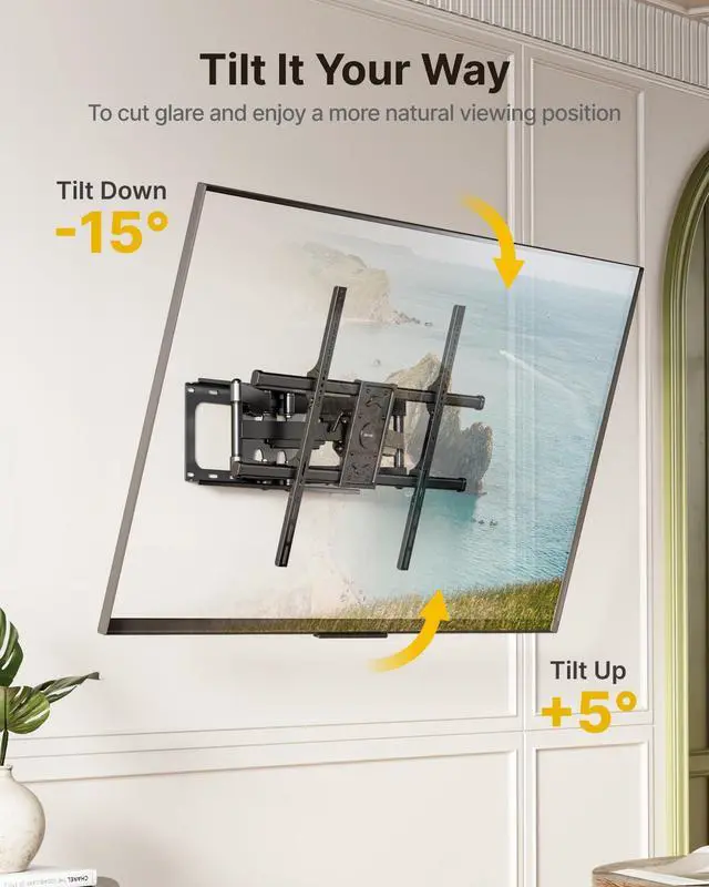 Alt view image 5 of 5 - monTEK Full Motion TV Wall Mount for 50-100 Inch Large TVs up to 165 lbs, Long 25" Extension Articulating TV Mount Bracket for Off-Center Wood Studs 16" 18" 24", Max VESA 800x600