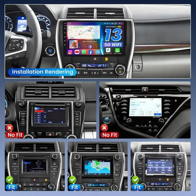 Alt view image 2 of 5 - 4GB+64GB Car Radio for Toyota Camry 2015 2016 2017 Upgrade: 10.1" Touchscreen 1280 * 800 1.8GHZ CPU Head Unit Stereo Carplay Android Auto, Bluetooth 5.4, GPS, Backup Camera FM/SWC, Split Screen