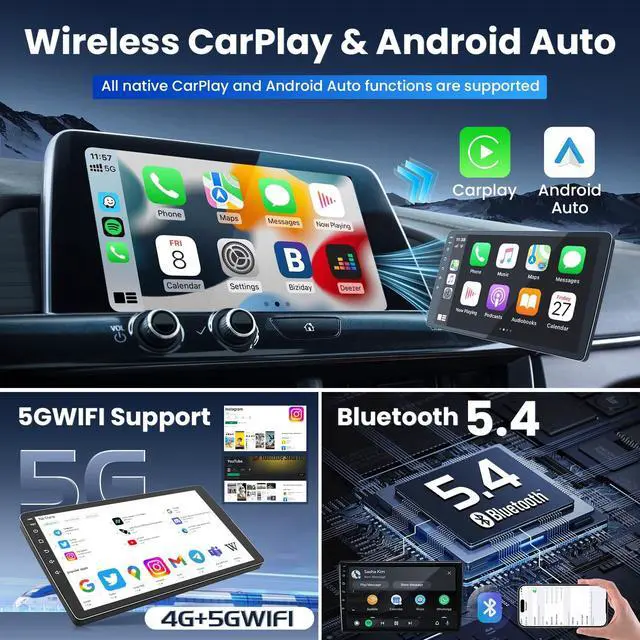 Alt view image 5 of 5 - 4GB+64GB Car Radio for Toyota Camry 2015 2016 2017 Upgrade: 10.1" Touchscreen 1280 * 800 1.8GHZ CPU Head Unit Stereo Carplay Android Auto, Bluetooth 5.4, GPS, Backup Camera FM/SWC, Split Screen