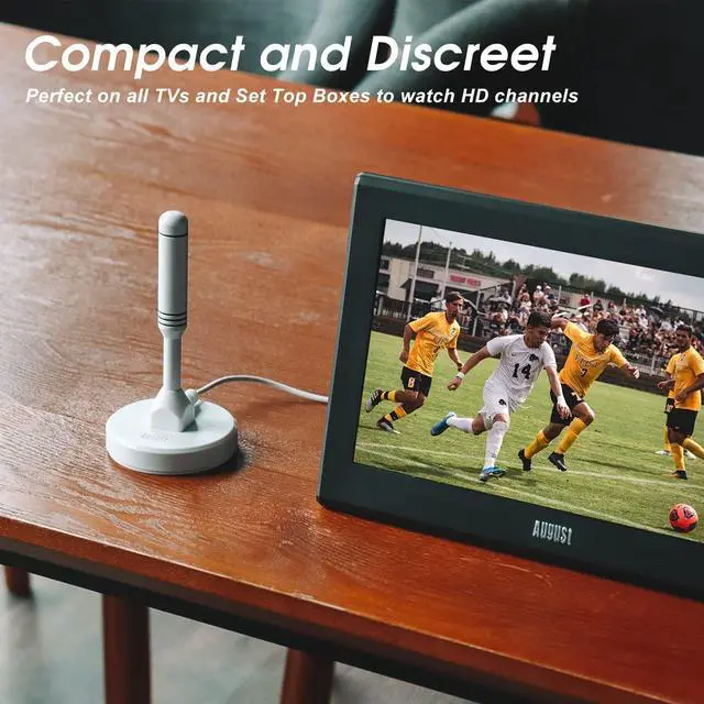 Alt view image 2 of 5 - HDTV Antenna - August DTA240 - Portable Indoor/Outdoor Digital TV Antenna with Magnetic Base, 50-Mile Range, and 6.5ft Coaxial Cable for Smart and HDTVs
