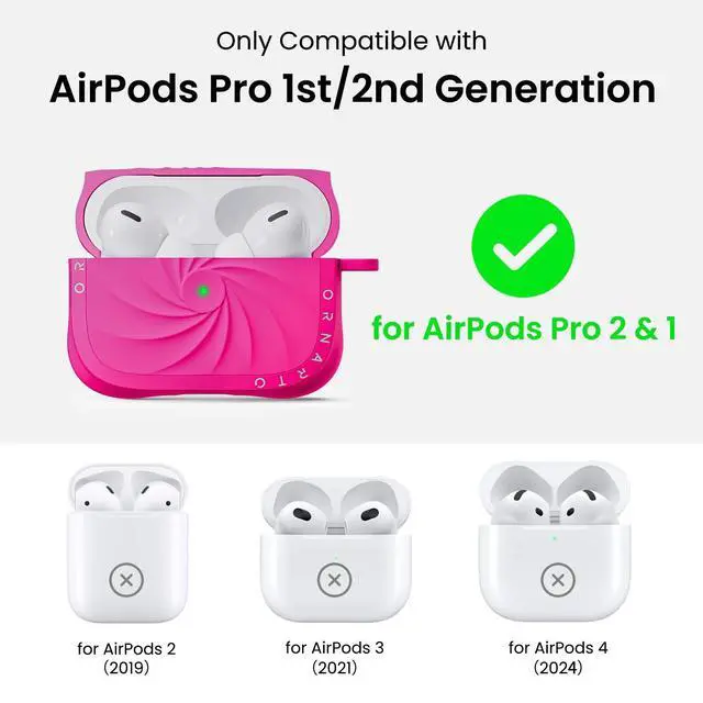 Alt view image 2 of 5 - ORNARTO Vortuxe for AirPods Pro 2 Case - 2X MIL-STD Drop Protection, Liquid Silicone Shockproof Cover with Carabiner, Sleek Aesthetic Case for AirPods Pro 2nd / 1st Generation-Hot