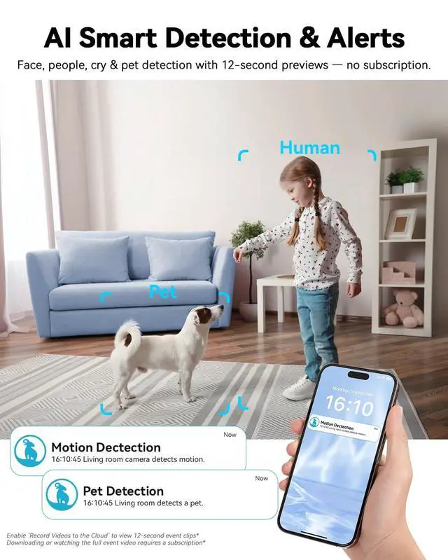 Alt view image 5 of 5 - blurams Cameras for Home Security, 2K Pet Camera with Phone App, 360 PTZ Indoor Cameras, 2-Way Talk, Motion Tracking, Color/IR Night Vision, Compatible with Alexa, 8MP, Wi-Fi 6
