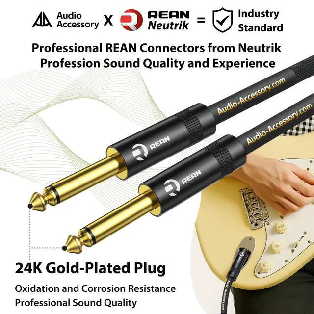 Alt view image 2 of 5 - AA AUDIO ACCESSORY Pro Series Guitar Cable 15 ft, Gold-Plated Neutrik REAN Connector, 18 AWG 99.99% OFC, Nylon Braided Straight to Straight 1/4 Inch Instrument Cable for Fender Ernie Ball Mogami