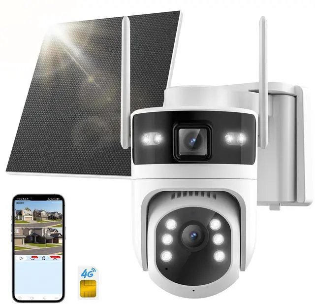Main image of Voxblend 4G LTE Cellular Solar Security Camera Wireless Outdoor: No WiFi Dual-Lens Camara, Pan and Tilt, 24/7 AOV Recording, 360 Live View Built-in 4G SIM Card, 2K Color Night Vision,PIR Motion