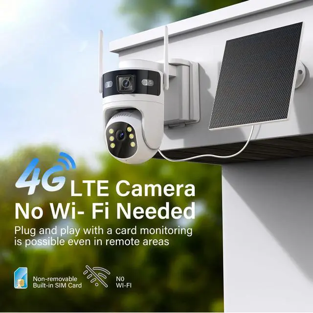 Alt view image 5 of 5 - Voxblend 4G LTE Cellular Solar Security Camera Wireless Outdoor: No WiFi Dual-Lens Camara, Pan and Tilt, 24/7 AOV Recording, 360 Live View Built-in 4G SIM Card, 2K Color Night Vision,PIR Motion