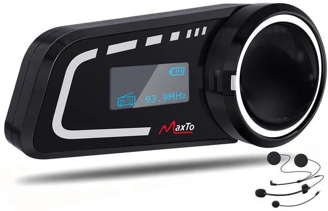 Main image of MAXTO M2C Motorcycle Bluetooth Headset, 1000M 6-Way Group Helmet Intercom Communication System with LCD Screen, IP65 Waterproof, FM, Dual Phone Connection, Noise Reduction, Soft and Hard Mic, 1 Pack