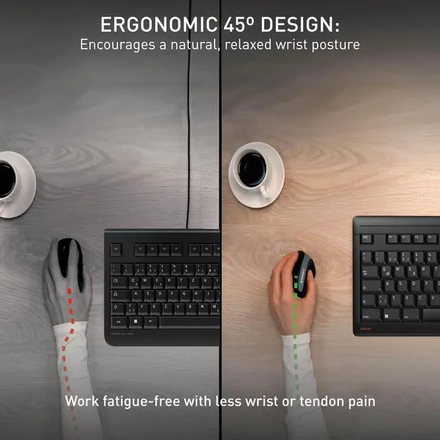 Alt view image 4 of 5 - Cherry MW 4500 - Ergonomic Wireless Mouse - Left-Handed - 1200 dpi - Thumb Buttons - Extra Small Nano Receiver, Black (JW-4550)