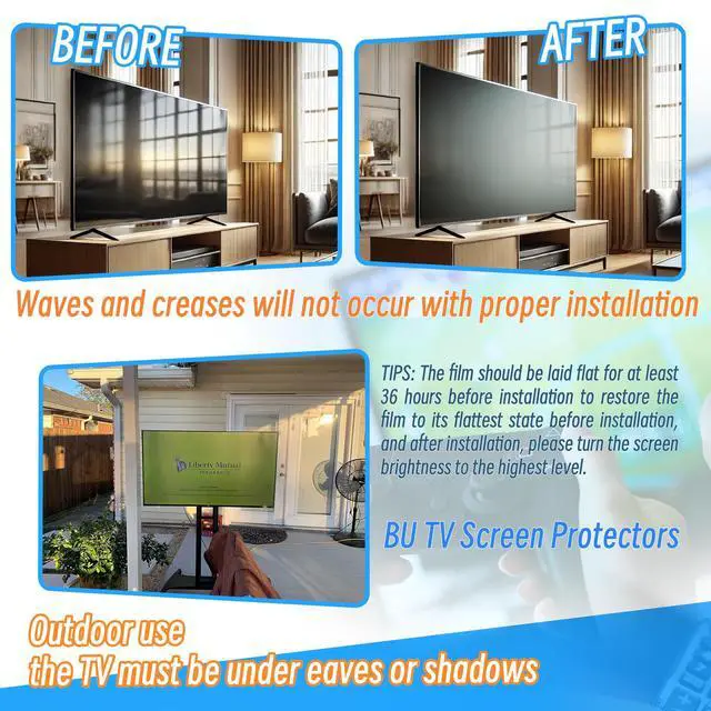 Alt view image 3 of 5 - BU TV Screen Protectors 2026 Anti Glare Film for Standard Size 55 inch TV Screen,Blue Light Filter and Glare Reducer, Indoor Outdoor 55 TV Glare Shield (55 Inch 1221)