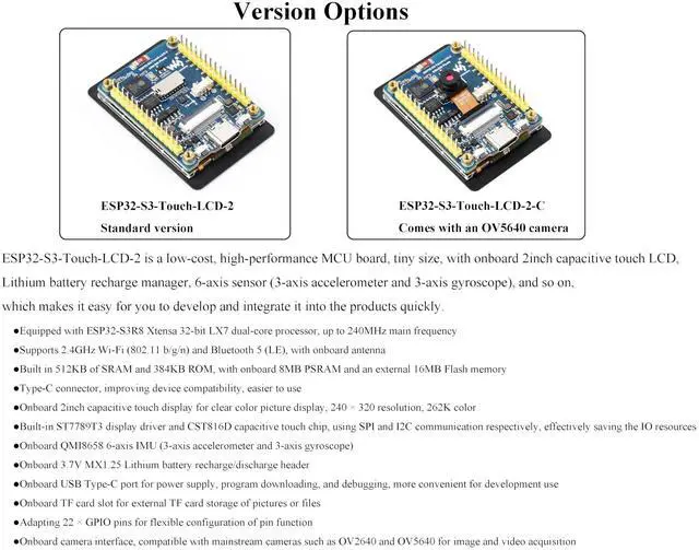 Alt view image 3 of 5 - ESP32-S3 2inch Capacitive Touch Display Development Board, 240320 Pixels, IPS Panel, 32-bit LX7 Dual-core Processor, Supports WiFi & Bluetooth, ESP32 with Display, Comes with OV560 Camera