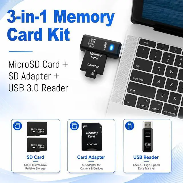 Alt view image 2 of 5 - TIDEFORCIX 2-Pack 128GB Micro SD Card for Dashcam & Security Cam U3 V30 A1